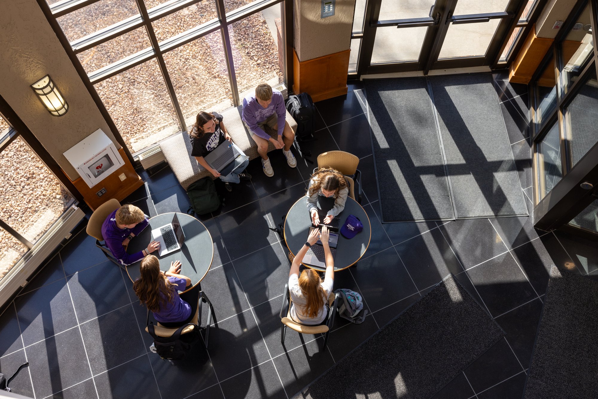 areal view of student studying on campus